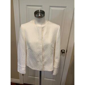 Karen Millen White Quilted Snap Button-Up Jacket, Size 10